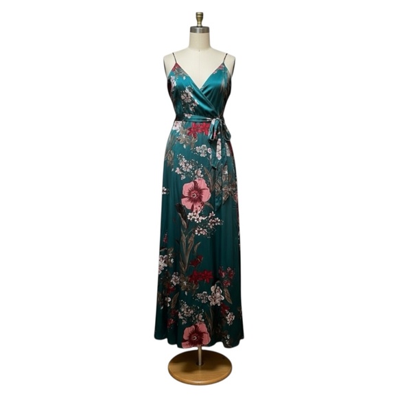 Lulus Dark Floral Maxi Gown with Side Slit and Tie Belt Size Medium - Picture 1 of 10